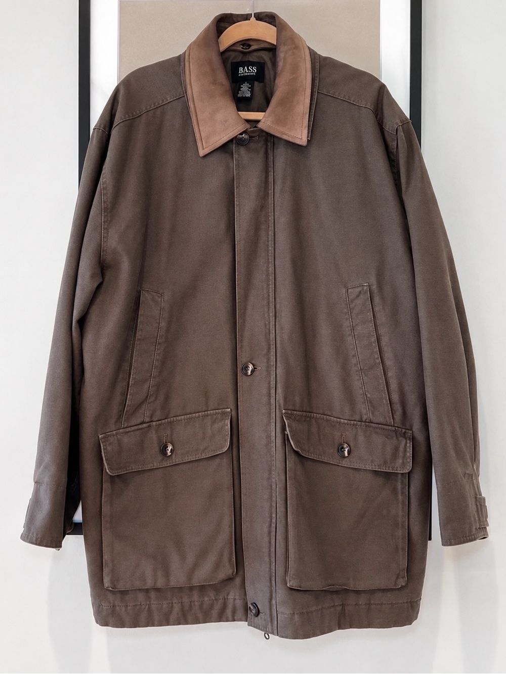G.H. BASS & CO Mens Vintage Barn Coat Brown Field Jacket Leather Collar L